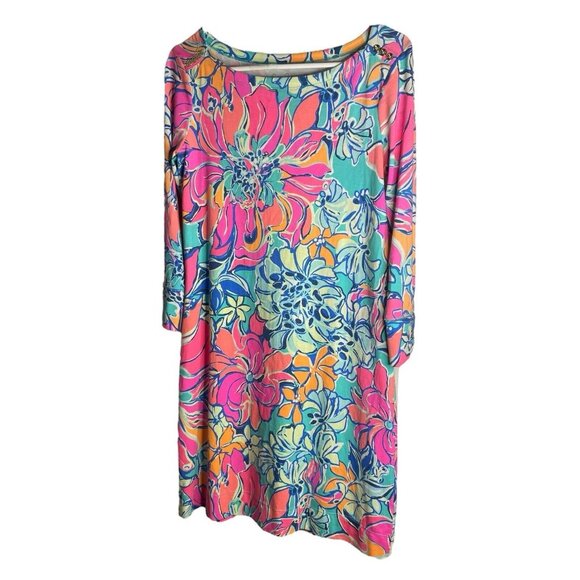 Lilly Pulitzer Dresses & Skirts - Lilly Pulitzer Sophie Dress Womens S 3/4 Sleeve Pink Seaside Aqua Floral